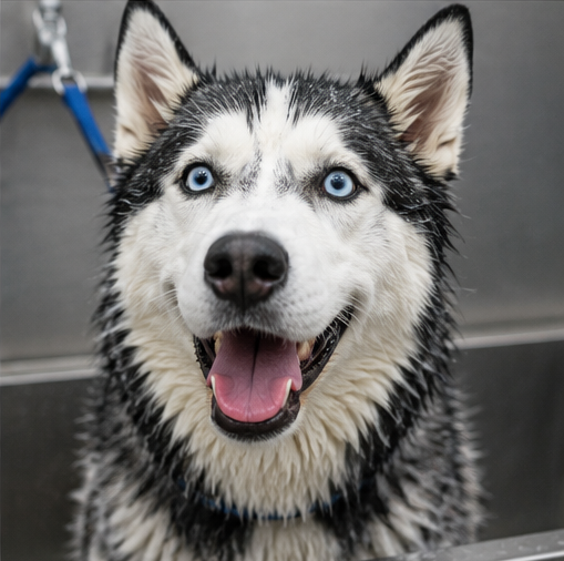 Dog freshly washed at a K9Wash dog wash