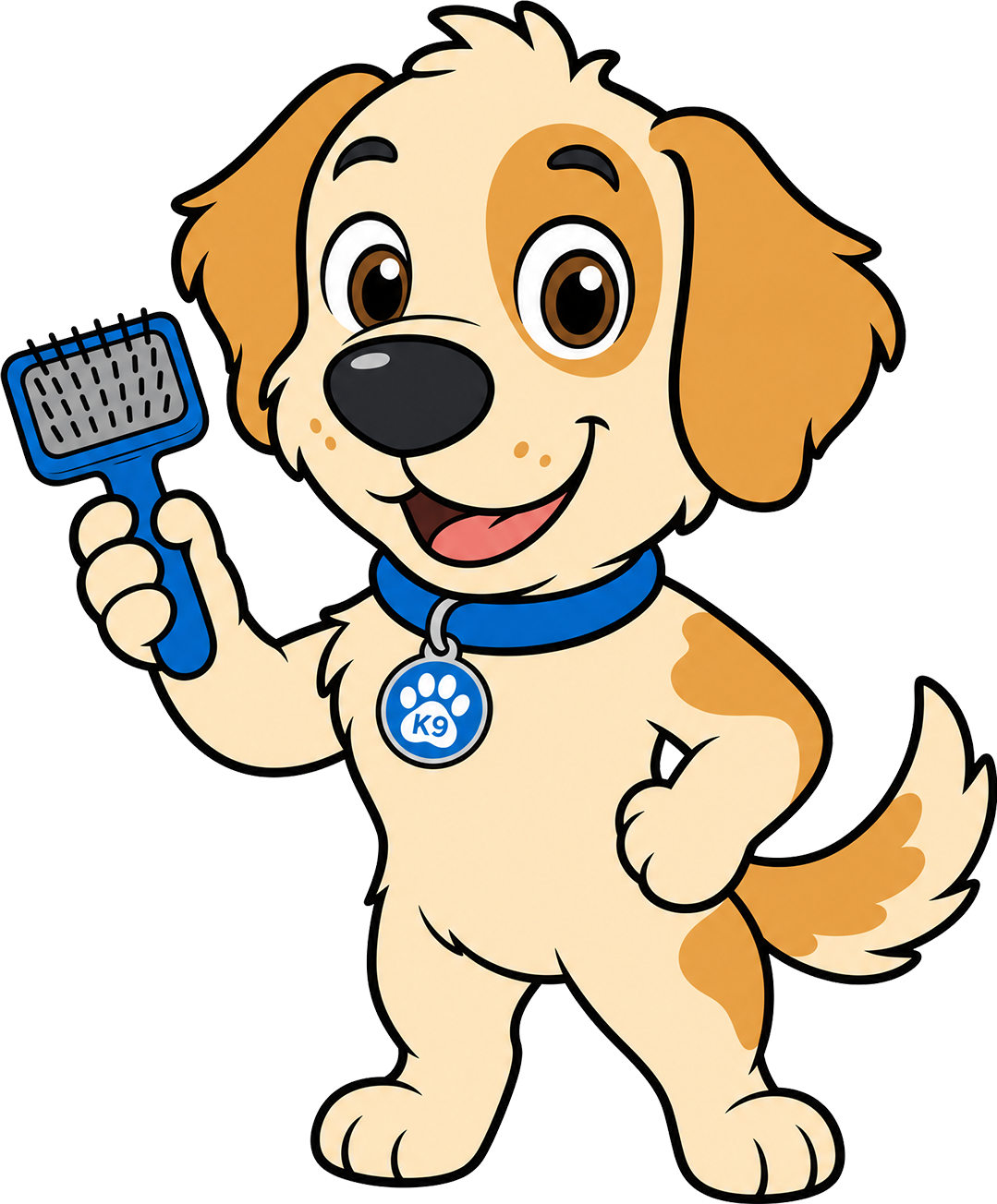 Bud holding a grooming brush