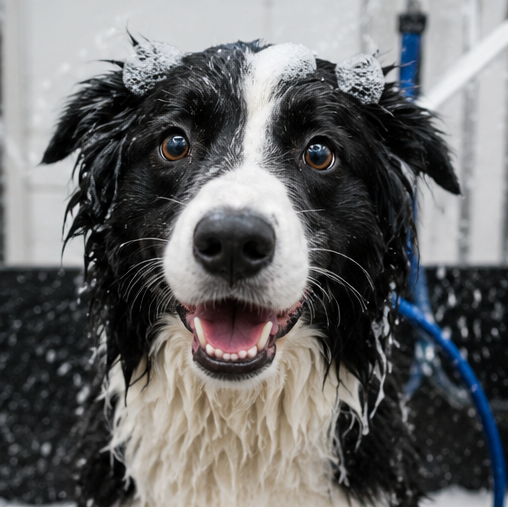 Dog freshly washed at a K9Wash dog wash